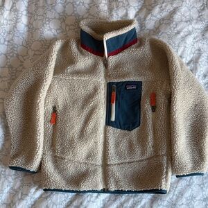Patagonia Cream Fleece Jacket with Navy and Red Accents